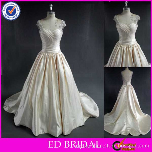 LN86 Sexy Low Back Crystal Beaded Real Sample Champagne Satin Wedding Dresses Made In China